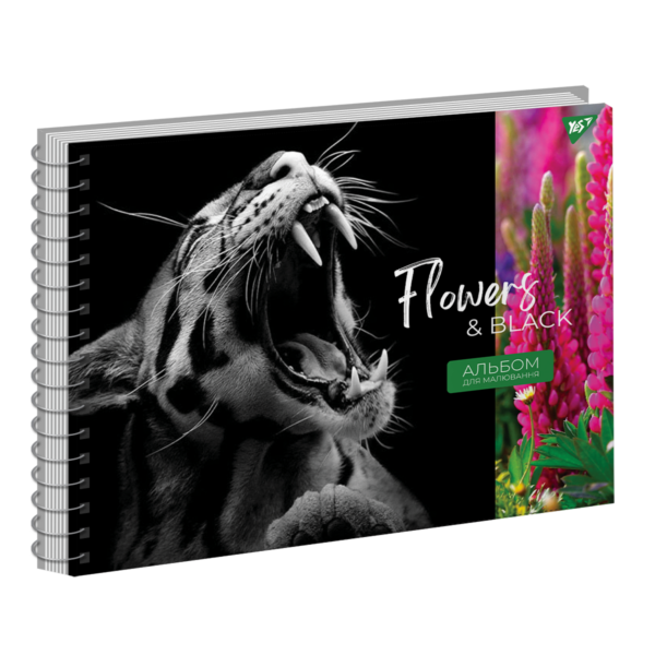 Альбом для малювання Yes А4 20арк./120 спіраль "Flowers&Black" виб.гібрід.лак