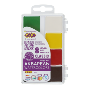 Акварель CLASSIC, 8 кол., без/п, пласт./кор., KIDS Line
