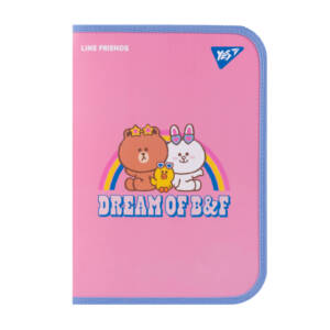 Папка факультативна Yes А4 пласт. на блискавці "Line Friends. Dream" з внутр. кишенею