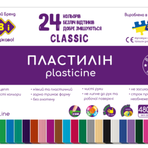 Пластилін CLASSIC 24 клоьорів, 480г  KIDS