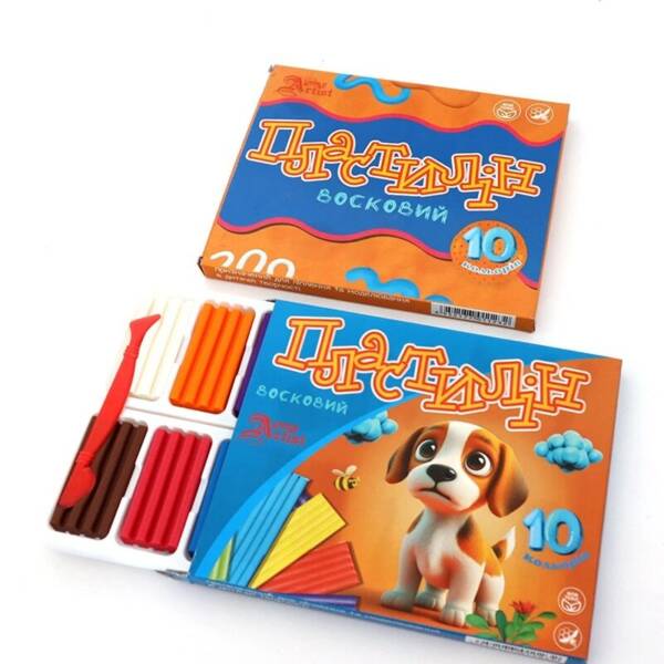 Пластилін зі стеком, 10 кол, 200г восковий Little Artist