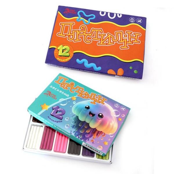 Пластилін зі стеком, 12 кол, 140г восковий Little Artist