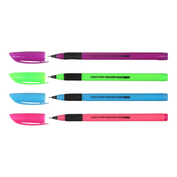 Ручка масляна SONATA GRIP, 0,5 мм, гум. грип, тригр. корпус, сині чорнила
