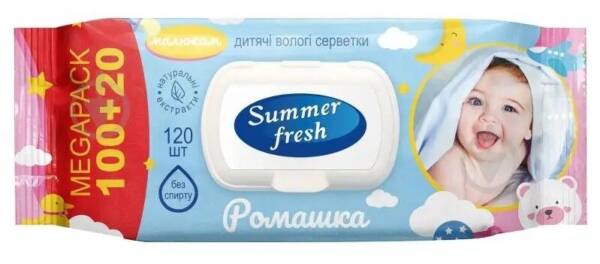 Дитячі вологі серветки Naturelle Summer Fresh ромашка 120 шт.