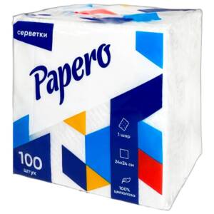 ФБ Papero Серветки білі 100арк 24*24 1-шар