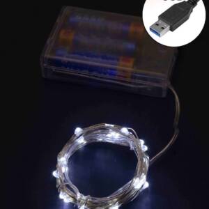 Роса на батарейках  50 LED 5м +USB,  білий  (250)