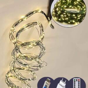 Пучок-роса 2m 20 ліній 400LED, зелений провід, реле 8 режимів +USB, пульт ДК, теплий білий  (50)