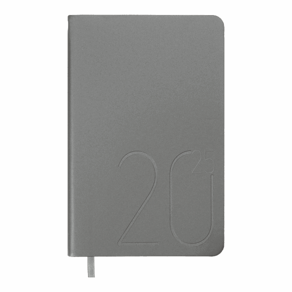 Щоденник датов. 2025 STEEL, A6, срібло, штуч. шкіра