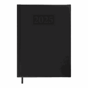 Щоденник датов. 2025 GENTLE, A5, чорний, штуч. шкіра/поролон