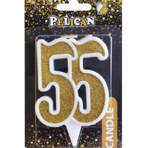 Свічка ювілейна "55" золото 7см, Pelican