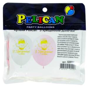 Кульки Pelican 12' (30 см)  "З ХРЕЩЕННЯМ ДОНЕЧКИ" 1-стор., 10шт/уп
