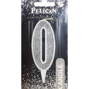 Свічка для торта цифра "0" СРІБЛО  7см, TM Pelican  (1/12)