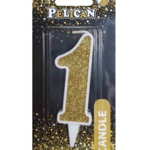 Свічка для торта цифра "1" ЗОЛОТО  7см, TM Pelican  (1/12)