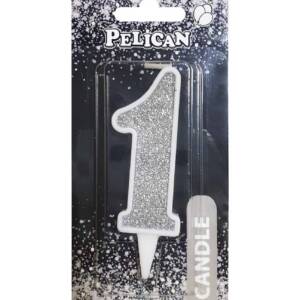 Свічка для торта цифра "1" СРІБЛО  7см, TM Pelican  (1/12)