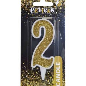 Свічка для торта цифра "2" ЗОЛОТО  7см, TM Pelican  (1/12)