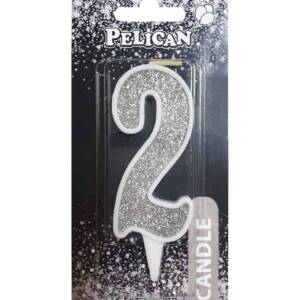 Свічка для торта цифра "2" СРІБЛО  7см, TM Pelican  (1/12)
