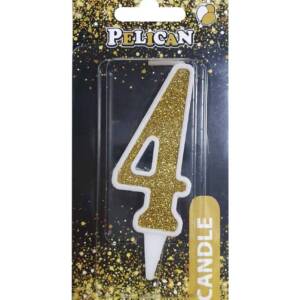 Свічка для торта цифра "4" ЗОЛОТО  7см, TM Pelican  (1/12)
