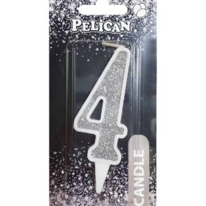 Свічка для торта цифра "4" СРІБЛО  7см, TM Pelican  (1/12)