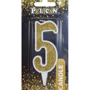Свічка для торта цифра "5" ЗОЛОТО  7см, TM Pelican  (1/12)