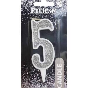 Свічка для торта цифра "5" СРІБЛО  7см, TM Pelican  (1/12)