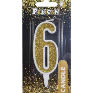 Свічка для торта цифра "6" ЗОЛОТО  7см, TM Pelican  (1/12)