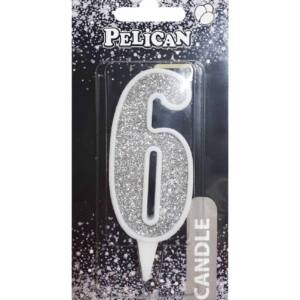 Свічка для торта цифра "6" СРІБЛО  7см, TM Pelican  (1/12)