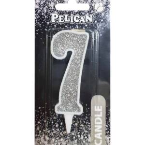 Свічка для торта цифра "7" СРІБЛО  7см, TM Pelican  (1/12)