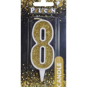 Свічка для торта цифра "8" ЗОЛОТО  7см, TM Pelican  (1/12)