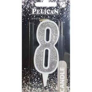 Свічка для торта цифра "8" СРІБЛО  7см, TM Pelican  (1/12)