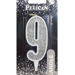 Свічка для торта цифра "9" СРІБЛО  7см, TM Pelican  (1/12)