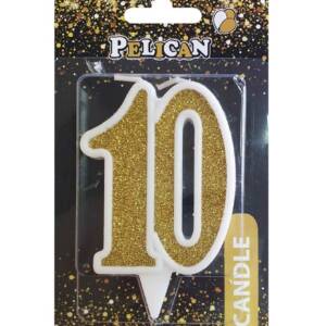 Свічка ювілейна "10" золото 7см, Pelican