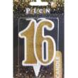 Свічка ювілейна "16" золото 7см, Pelican