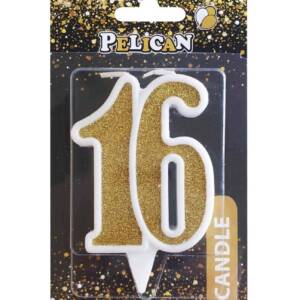 Свічка ювілейна "16" золото 7см, Pelican