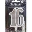 Свічка ювілейна "16" СРІБЛО  7см, TM Pelican  (1/32)
