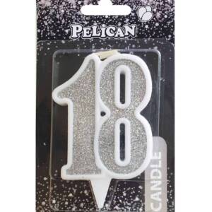 Свічка ювілейна "18" СРІБЛО  7см, TM Pelican  (1/32)