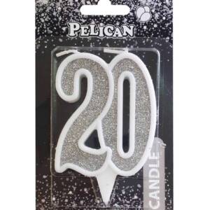 Свічка ювілейна "20" СРІБЛО  7см, TM Pelican  (1/32)