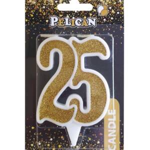 Свічка ювілейна "25" золото 7см, Pelican