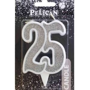 Свічка ювілейна "25" СРІБЛО  7см, TM Pelican  (1/32)