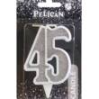 Свічка ювілейна "45" СРІБЛО  7см, TM Pelican  (1/32)