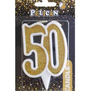 Свічка ювілейна "50" золото 7см, Pelican