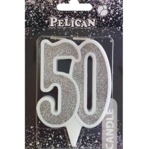 Свічка ювілейна "50" СРІБЛО  7см, TM Pelican  (1/32)
