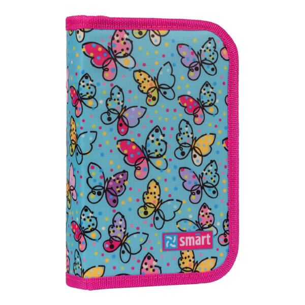 Пенал твердий SMART одинарний з двома клапанами HP-04 "Bright butterflies", блакитний