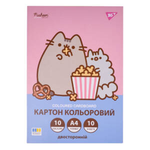 Картон кольоровий двосторонній Yes "Pusheen", 10 аркушів, А4, папка