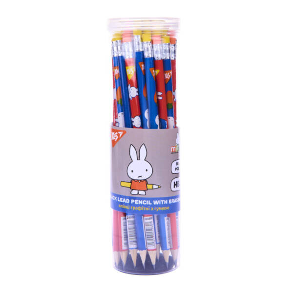 Олівець Yes ч/гр круг. з ласт. у пл. тубе, 36шт/уп "Miffy" 2 диз. мікс