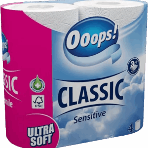 Туал.папір Ooops! Classic Класік Сенситів 3-ох шар.4шт 140відривів