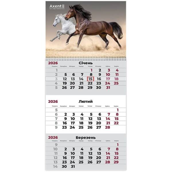 Календар настінний квартальний 2026 р.,1 пр. Horses 3
