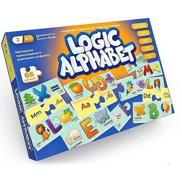 гр Пазли розвиваючі "Logic Alphabet" англ / укр G-LoA-01-04U (12) "Danko Toys", 66 елементів, в коробці