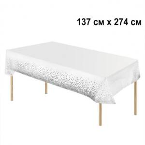 Скатертина  біла  137cm*183cm  "Зірочка срібна"  #22  10/300