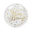 Тарілки паперові 18cm "Happy Birthday білі з зол. зірочками #25" 10шт TM Pelican