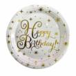 Тарілки паперові 23cm "Happy Birthday білі з зол. зірочками #25" 10шт TM Pelican